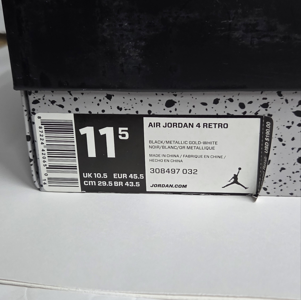 Jordan 4 Retro Royalty 2017 Size 11.5 Pre-Owned 308497-032 Black Gold - Picture 12 of 15